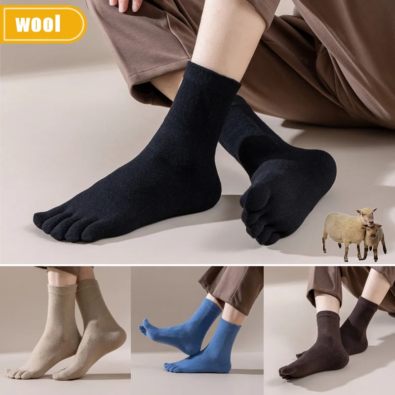 Thermal Sock Winter - Herren-Fünf-Finger-Socken aus Wolle, kurz, dick, solide,
