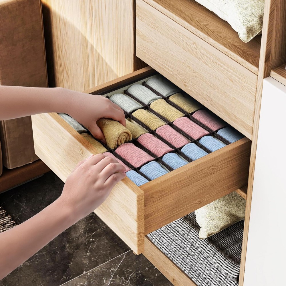Sock Organizer Tray - 24-Fächer Schubladenorganizer, Hochdichte Oxford-Stoff Aufbewahrungsbox für